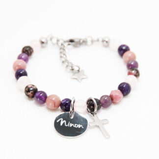 Bracelet femme en pierres rose et violet