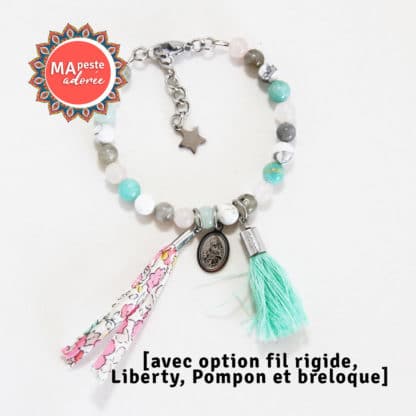 Bracelet en pierres naturelles avec options Liberty et pompon