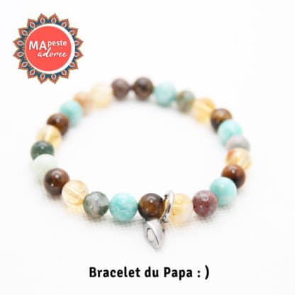 Le bracelet en pierres naturelles pour la fête des pères, avec amazonite, jaspe océan, citrine et oeil de tigre
