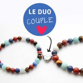 Voici un duo de bracelets lithothérapie pour un couple, avec 1 coeur magnétique qui se connecte : )