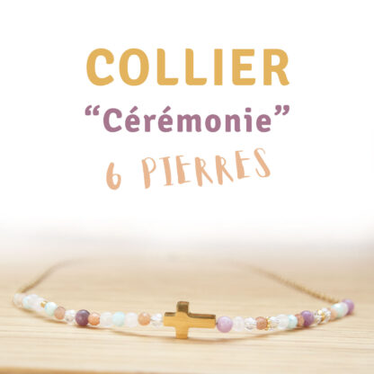 Collier en pierres naturelles avec pierre au choix sur le thème des baptêmes, communions ou mariage